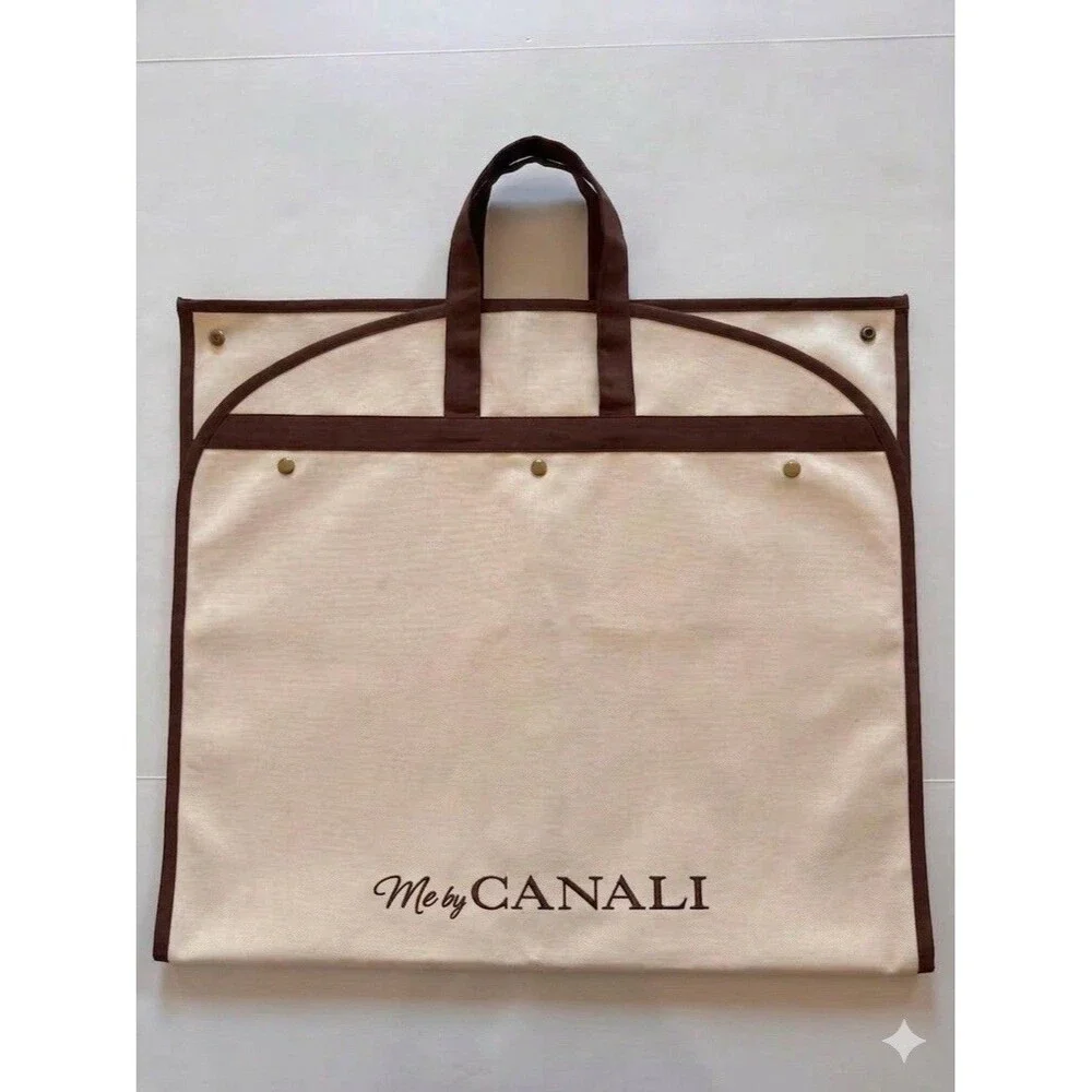 Canali Cream Garment Bag with Brown Trim